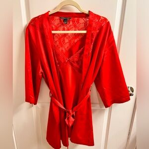 Victoria's Secret Red Satin & Lace Chemise Robe Set